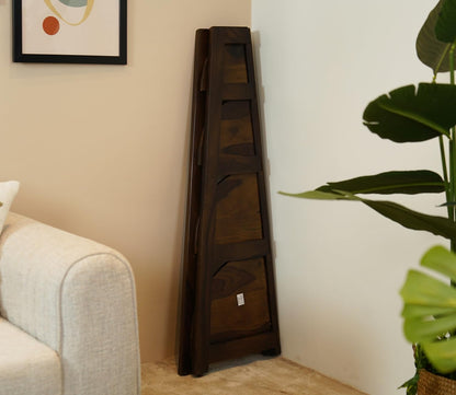 Space Galaxy Furniture Solid Sheesham  Corner Bookshelf 4 Tier Ladder Book Cabinet Corner Shelf, Book Shelf Walnut Finish
