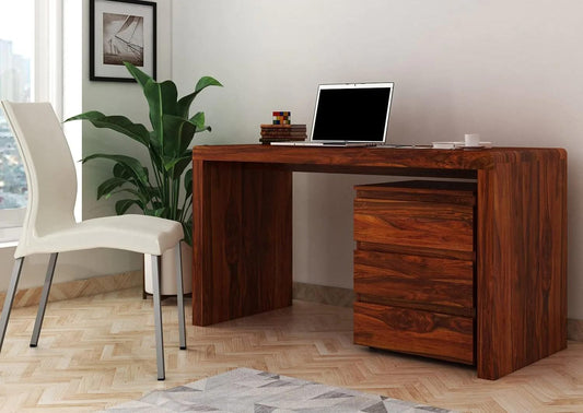 Space Galaxy Furniture Solid Sheesham Big Size Study Table Office Table Computer Table 3 Drawers Side Table Honey Oak Finish