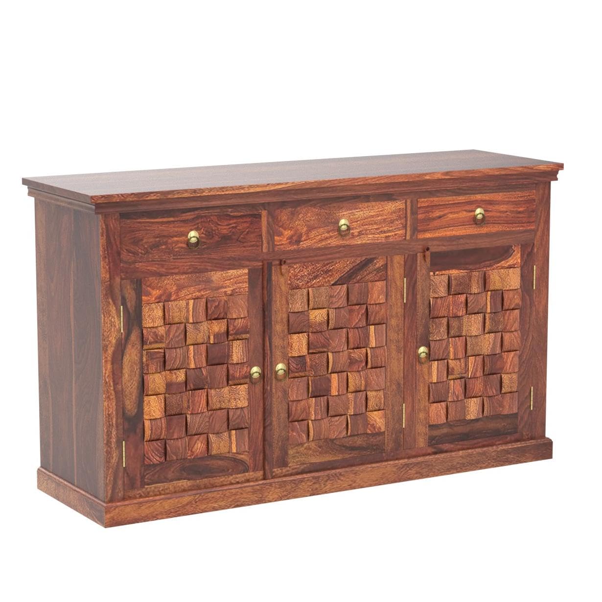 Space Galaxy Furniture Solid Sheesham Wood 3 Drawers & 3 Door tiles Sideboard & Cabinet With Storage