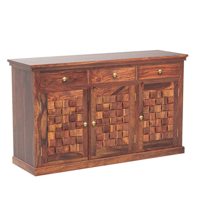 Space Galaxy Furniture Solid Sheesham Wood 3 Drawers & 3 Door tiles Sideboard & Cabinet With Storage