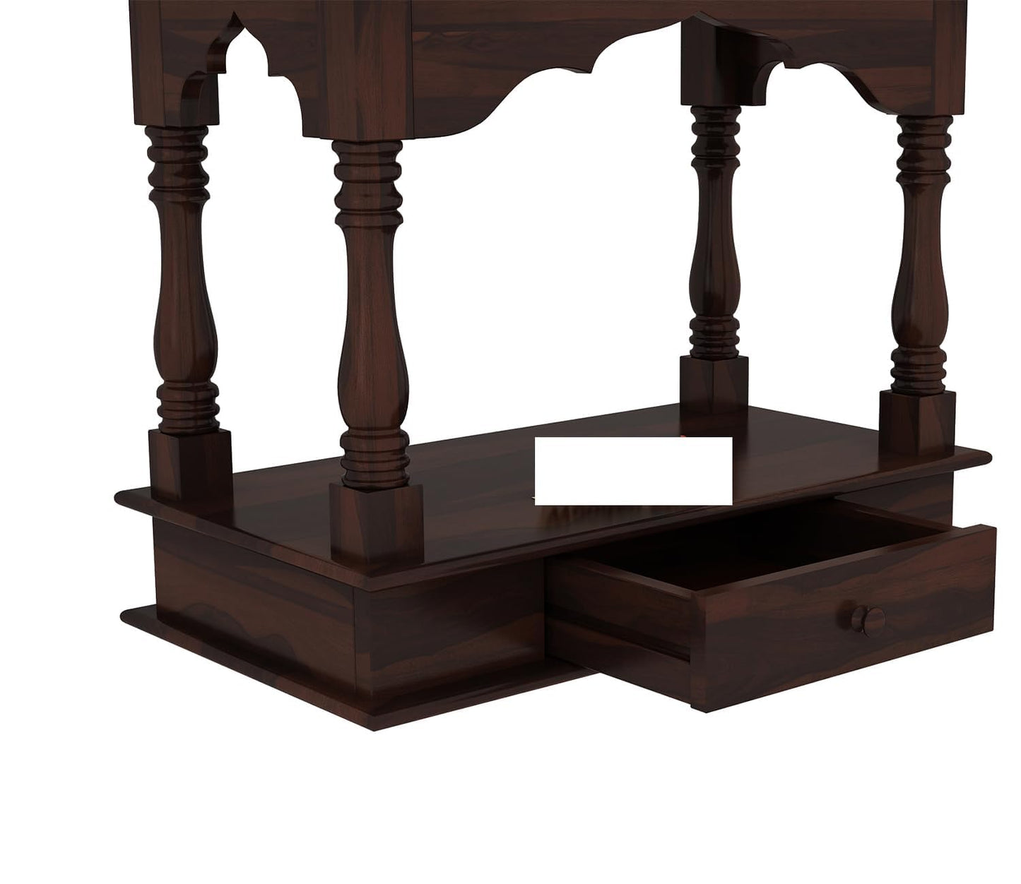 Space Galaxy Furniture Solid Sheesham  Wall-Mounted Temple Shelf, Sheesham Wood Pooja Mandir with Storage Drawers, Traditional Design, walnut Finish