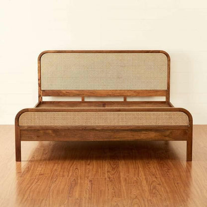 Space Galaxy Furniture Solid Sheesham  Rattan Queen Size Bed Wooden Cane Queen Size Cot Without Storage