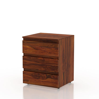 Space Galaxy Furniture Solid Sheesham Bedside Table Nightstand Lamp Table with 3 Drawers Storage Honey Oak Finish