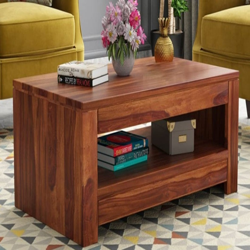 Space Galaxy Furniture Solid Sheesham Centre Coffee Table Open Shelf Storage Honey Oak Finish