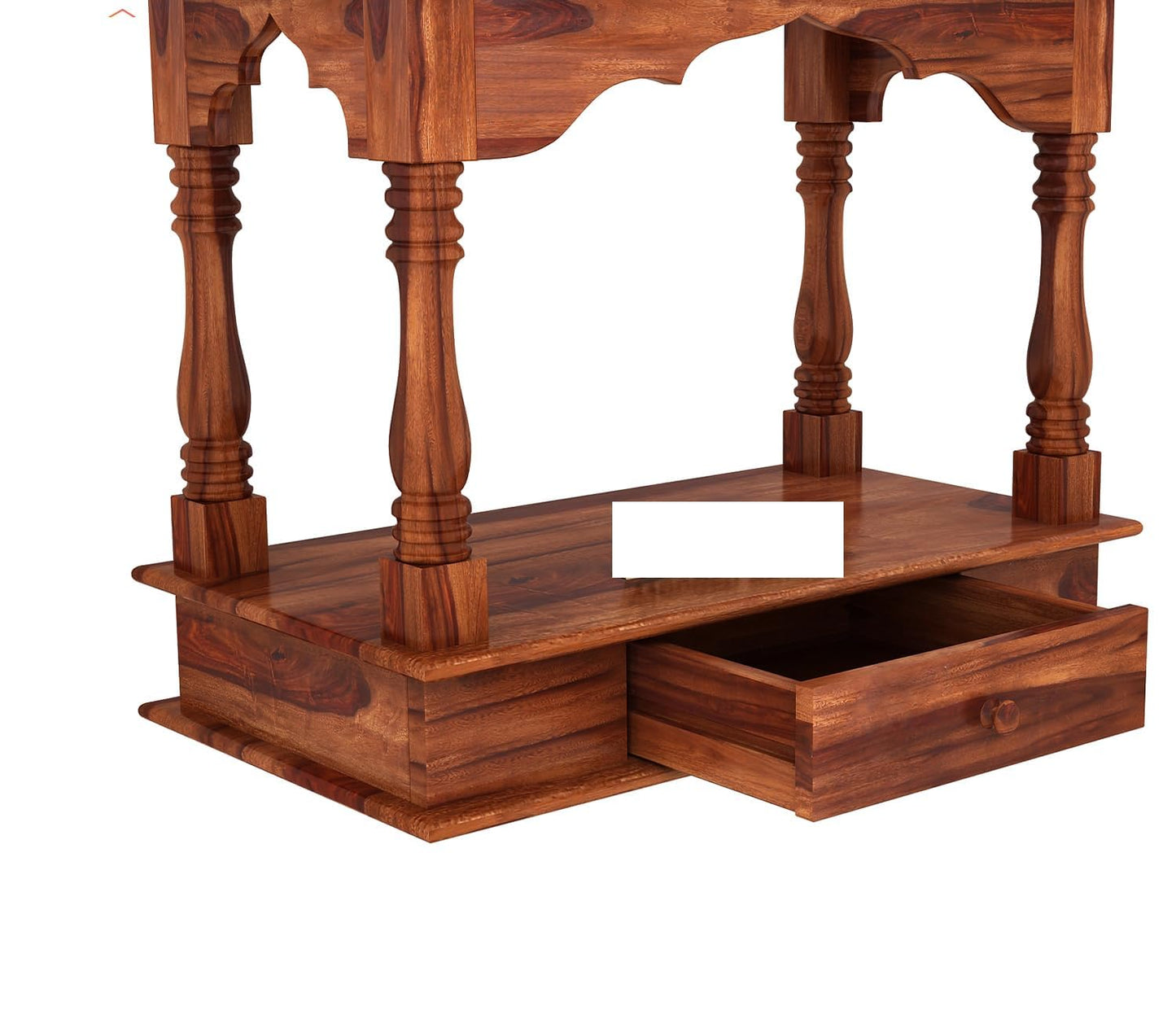 Space Galaxy Furniture Solid Sheesham  Wall-Mounted Temple Shelf, Sheesham Wood Pooja Mandir with Storage Drawers, Traditional Design, Honey Oak Finish