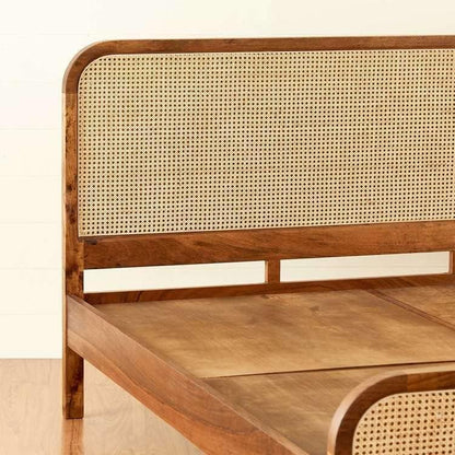 Space Galaxy Furniture Solid Sheesham  Rattan Queen Size Bed Wooden Cane Queen Size Cot Without Storage