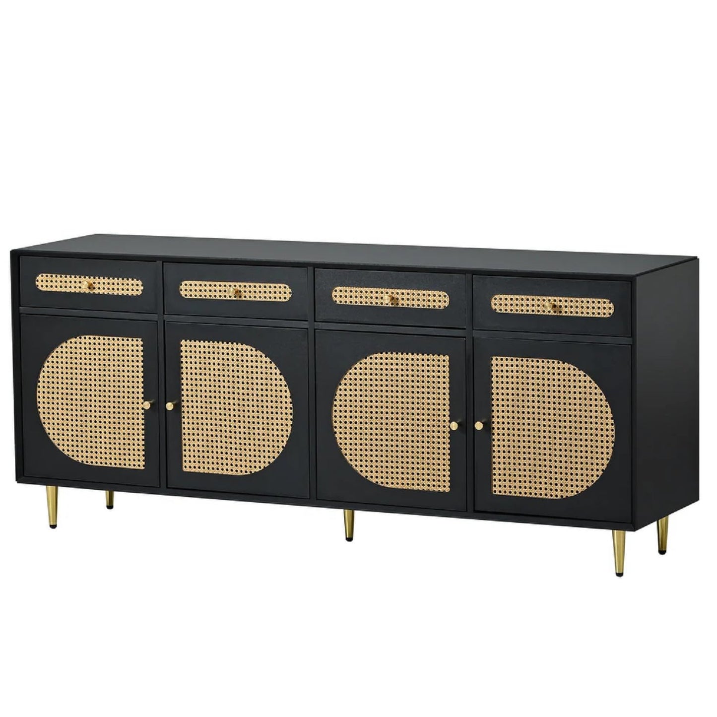 Space Galaxy Furniture Solid Sheesham Wood 4 Drawers & 4 Door Rattan Cane Sideboard & Cabinet With Storage