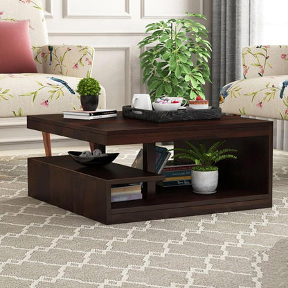 Space Galaxy Furniture Solid Sheesham Centre Coffee Table Open Shelf Storage Walnut Finish