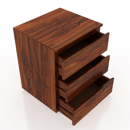 Space Galaxy Furniture Solid Sheesham Bedside Table Nightstand Lamp Table with 3 Drawers Storage Honey Oak Finish