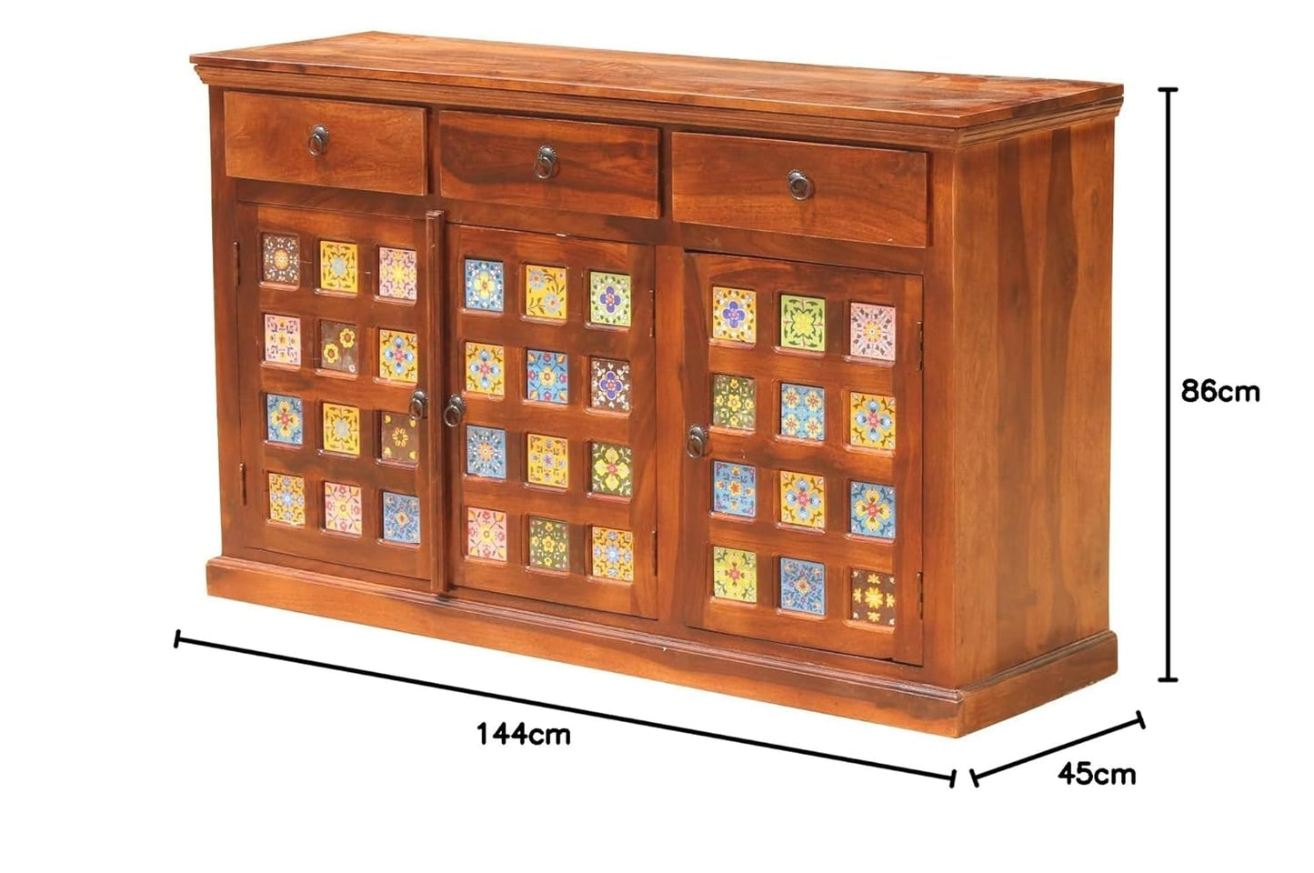 Space Galaxy Furniture Solid Sheesham Wood 3 Drawers & 3 Door tiles Sideboard & Cabinet With Storage