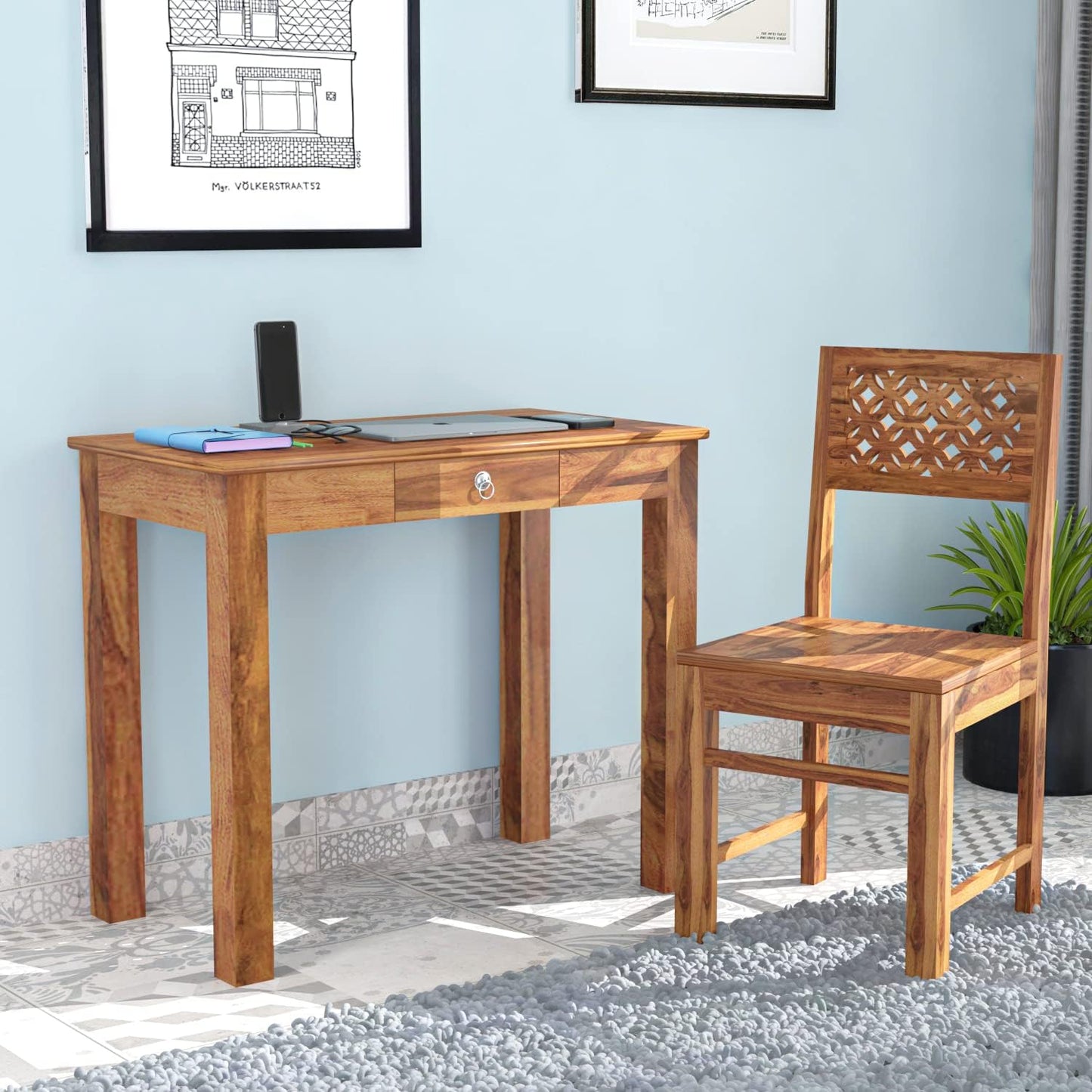 Space Galaxy Furniture Solid Sheesham One Drawers Study Table Laptop Table Warting Table Natural Finish