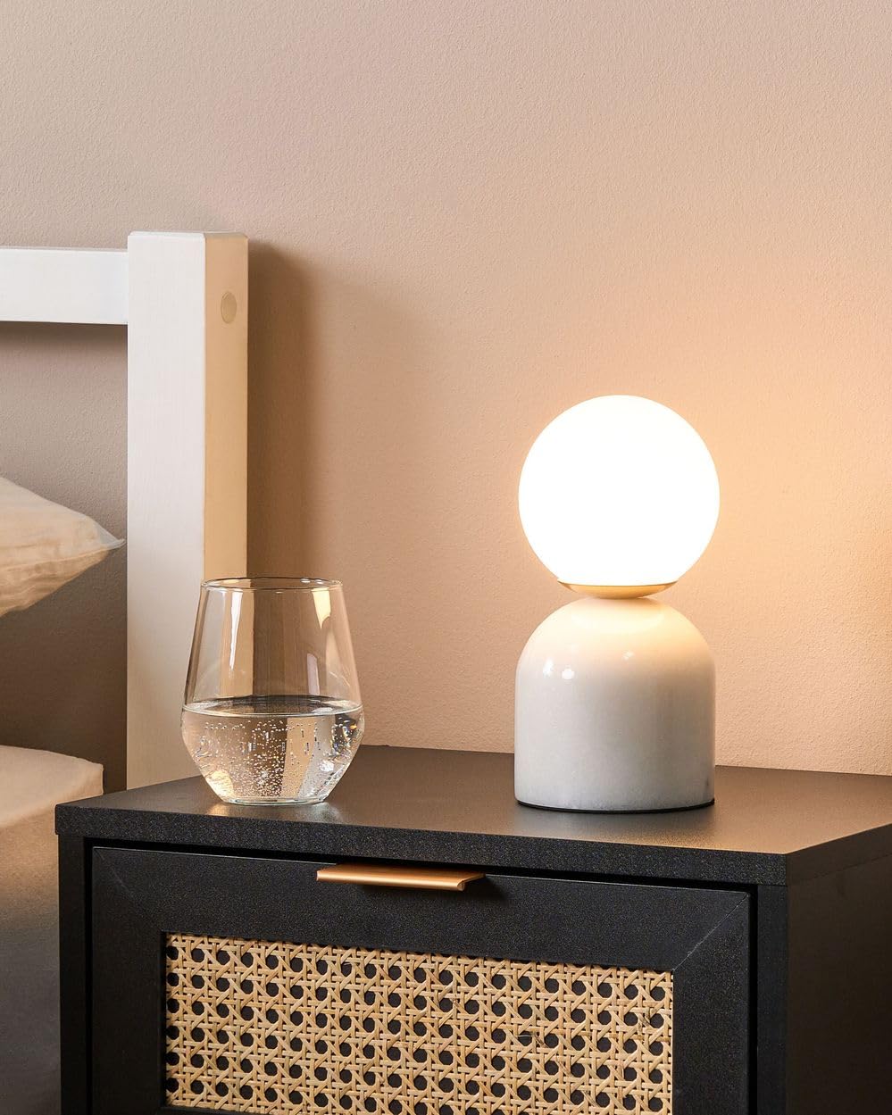 Space Galaxy Furniture Solid Sheesham Bedside Table Rattan Cane Nightstand Lamp Table with 2 Drawers Storage Z-black Finish