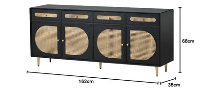 Space Galaxy Furniture Solid Sheesham Wood 4 Drawers & 4 Door Rattan Cane Sideboard & Cabinet With Storage