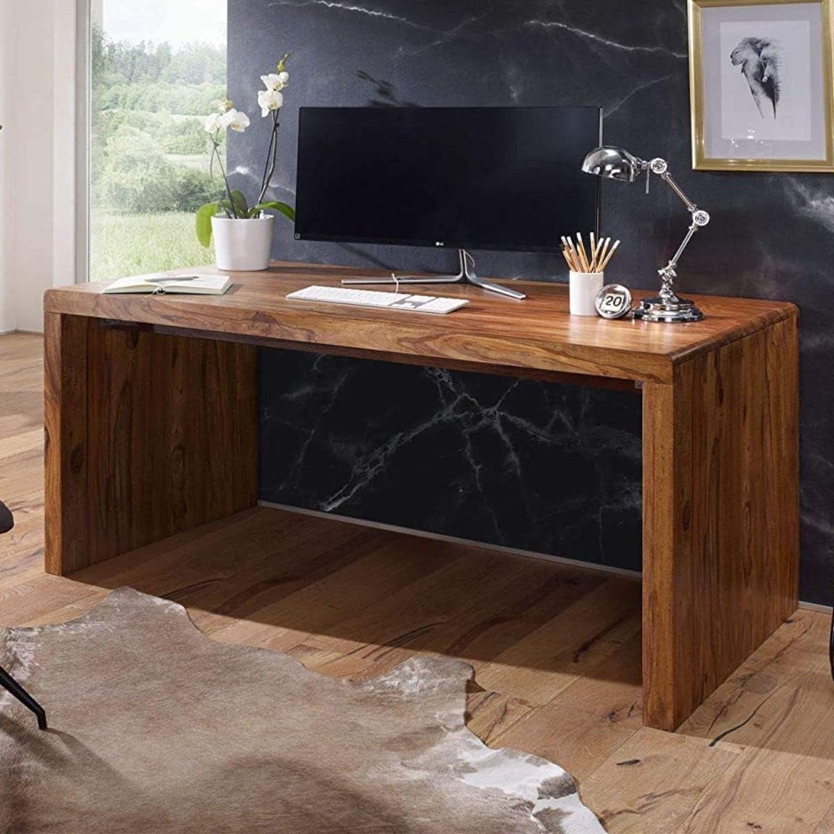 Space Galaxy Furniture Solid Sheesham Big Size Study Table Office Table Computer Table Natural Finish