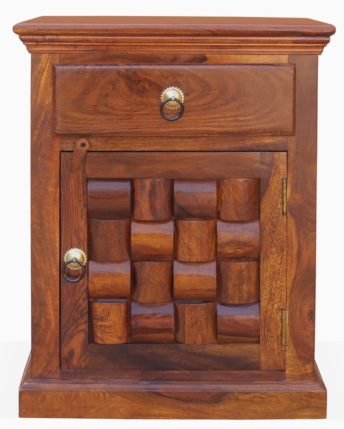 Space Galaxy Furniture Solid Sheesham Bedside Table Nightstand Lamp Table with Nightstand with 1 Door Cabinet & 1 Drawer Storage | Natural Finish