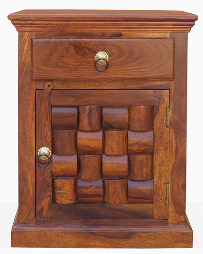 Space Galaxy Furniture Solid Sheesham Bedside Table Nightstand Lamp Table with Nightstand with 1 Door Cabinet & 1 Drawer Storage | Natural Finish