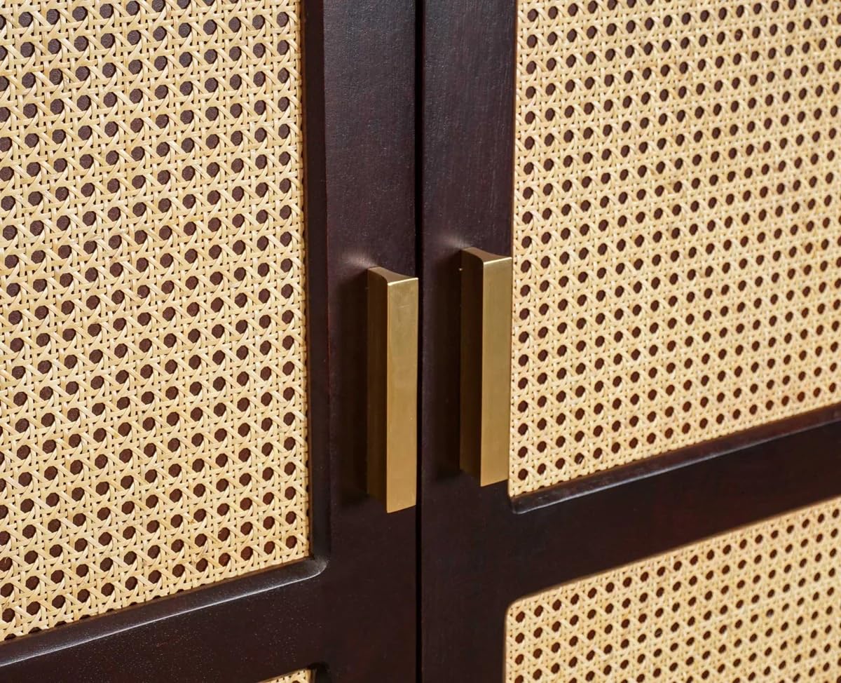 Space Galaxy Furniture Solid SheeshamRattan Cane Wardrobe | 2-Door Almirah with 3 Drawers, 6 Storage Shelves, 1 Hanging Rod Space | Wooden Cupboard, Walnut  Finish