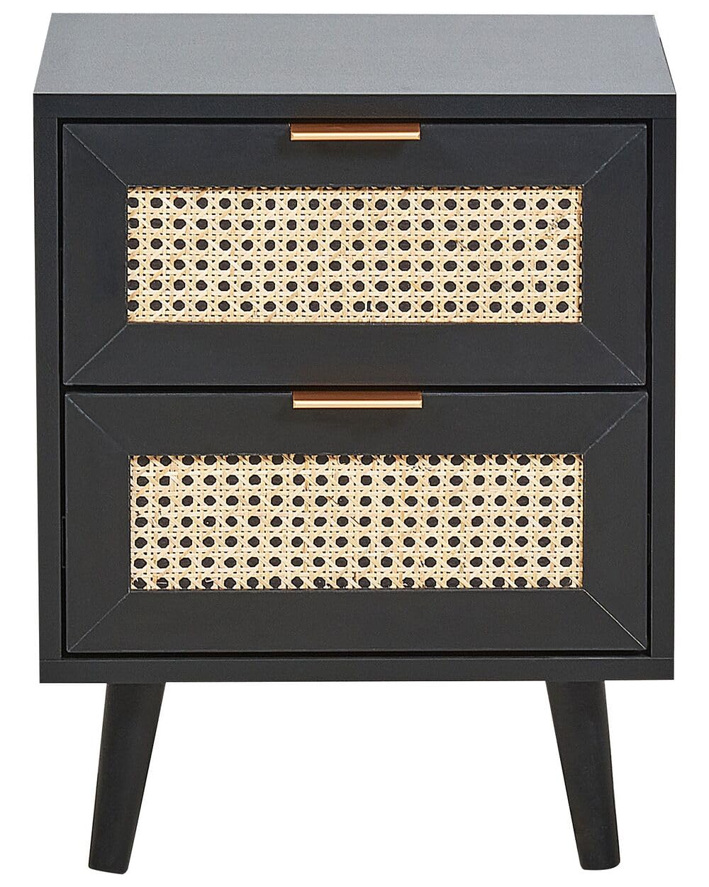 Space Galaxy Furniture Solid Sheesham Bedside Table Rattan Cane Nightstand Lamp Table with 2 Drawers Storage Z-black Finish