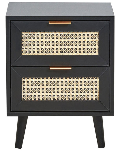Space Galaxy Furniture Solid Sheesham Bedside Table Rattan Cane Nightstand Lamp Table with 2 Drawers Storage Z-black Finish