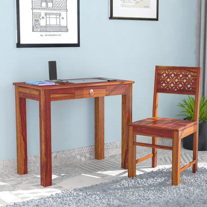 Space Galaxy Furniture Solid Sheesham One Drawers Study Table Laptop Table Warting Table Honey Oak  Finish