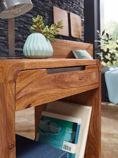 Space Galaxy Furniture Solid Sheesham Bedside Table Nightstand Lamp Table with Nightstand with 1 Door Cabinet & 1 Drawer Storage | Natural Finish