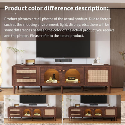Space Galaxy Furniture Solid Sheesham TV Unit | Mid Century Modern TV Stand with Rattan Cane 3 Doors, & Two Shelf | Entertainment Cabinet | Provincial Teak Finish