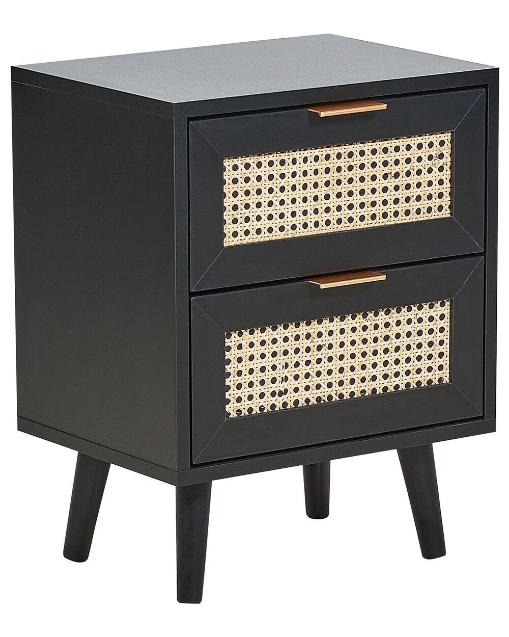 Space Galaxy Furniture Solid Sheesham Bedside Table Rattan Cane Nightstand Lamp Table with 2 Drawers Storage Z-black Finish