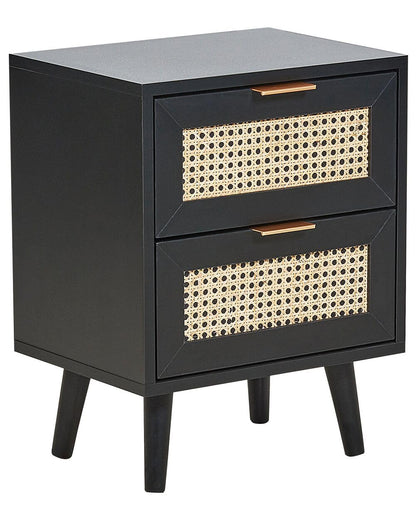 Space Galaxy Furniture Solid Sheesham Bedside Table Rattan Cane Nightstand Lamp Table with 2 Drawers Storage Z-black Finish