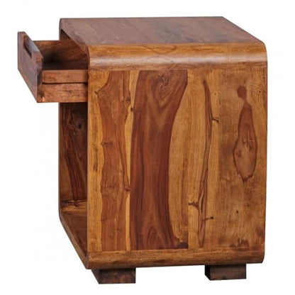 Space Galaxy Furniture Solid Sheesham Bedside Table Nightstand Lamp Table with Nightstand with 1 Door Cabinet & 1 Drawer Storage | Natural Finish