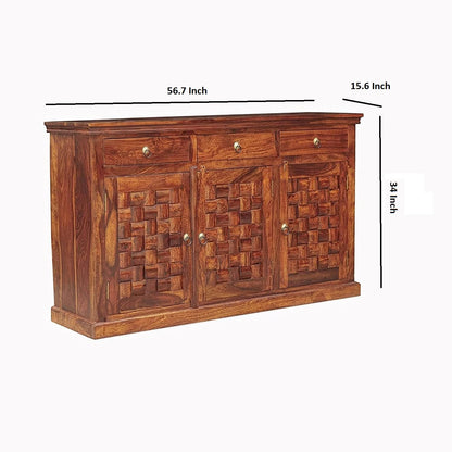 Space Galaxy Furniture Solid Sheesham Wood 3 Drawers & 3 Door tiles Sideboard & Cabinet With Storage