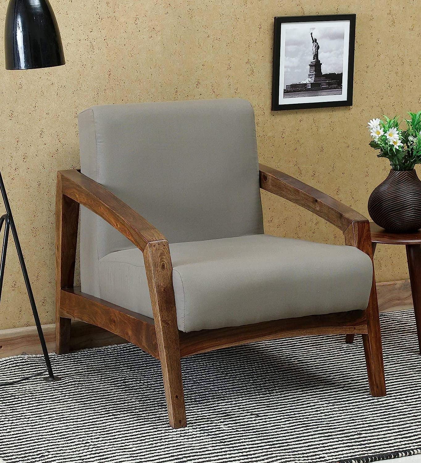 Space Galaxy Furniture Solid Sheesham One Seater Sofa Provincial Teak Finish