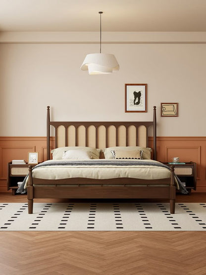 Space Galaxy Furniture Solid Sheesham  Rattan Queen Size Bed Wooden Cane Queen Size Cot Without Storage