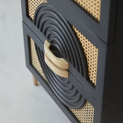 Space Galaxy Furniture Solid Sheesham Chest Of Drawers Rattan Cane | Storage Type: 4 Drawers | Finish:-Z-black