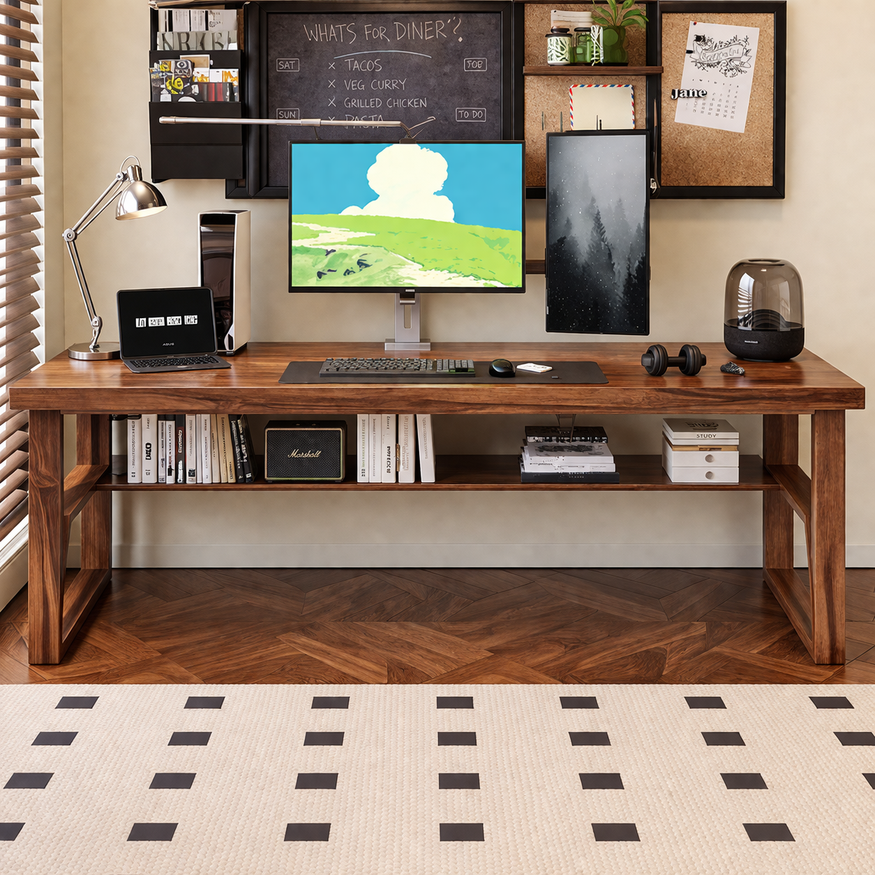Space Galaxy Furniture Solid Sheesham Big Size Study Table Office Table Computer Table With One Shelf Without Chair Natural Finish
