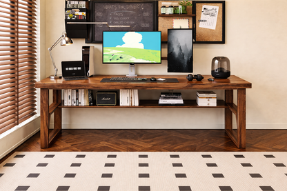 Space Galaxy Furniture Solid Sheesham Big Size Study Table Office Table Computer Table With One Shelf Without Chair Natural Finish