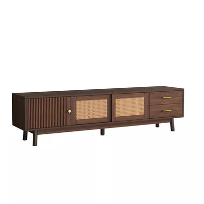 Space Galaxy Furniture Solid Sheesham TV Unit | Mid Century Modern TV Stand with Rattan Cane 3 Doors, & Two Drawers | Entertainment Cabinet | Provincial Teak Finish (Copy)
