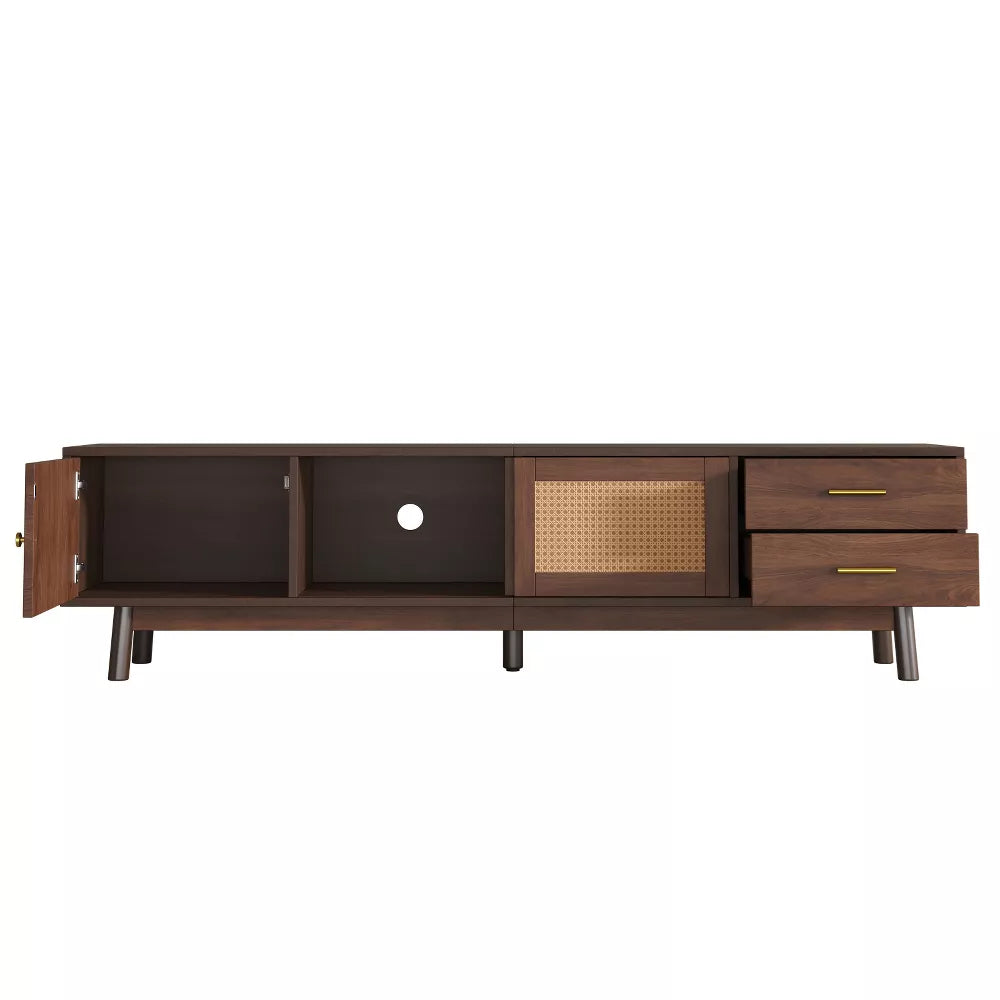 Space Galaxy Furniture Solid Sheesham TV Unit | Mid Century Modern TV Stand with Rattan Cane 3 Doors, & Two Drawers | Entertainment Cabinet | Provincial Teak Finish (Copy)