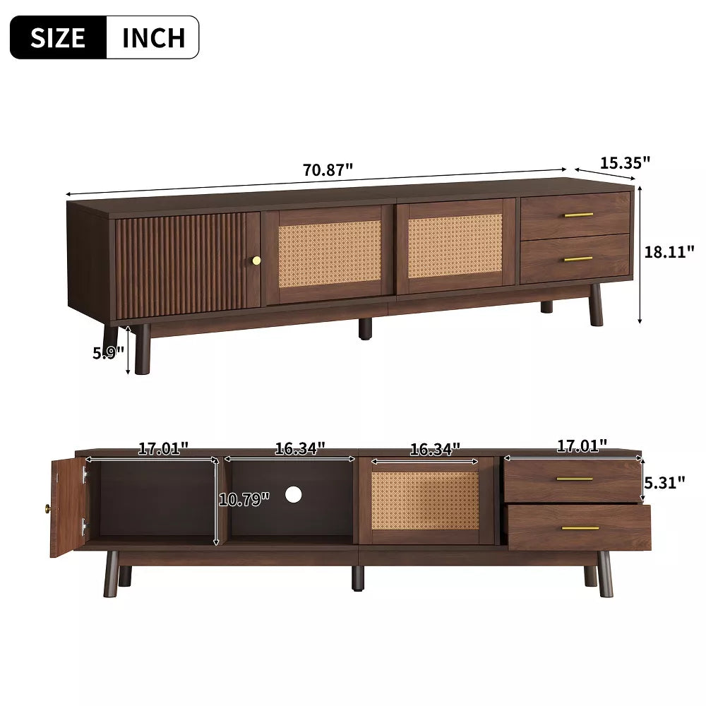Space Galaxy Furniture Solid Sheesham TV Unit | Mid Century Modern TV Stand with Rattan Cane 3 Doors, & Two Drawers | Entertainment Cabinet | Provincial Teak Finish (Copy)