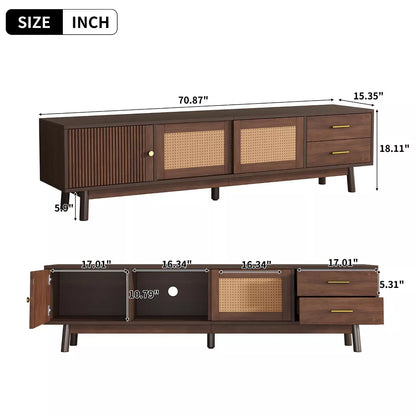 Space Galaxy Furniture Solid Sheesham TV Unit | Mid Century Modern TV Stand with Rattan Cane 3 Doors, & Two Drawers | Entertainment Cabinet | Provincial Teak Finish (Copy)