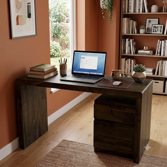 Space Galaxy Furniture Solid Sheesham Big Size Study Table Office Table Computer Table With 3 Drawers Side Table Walnut Finish