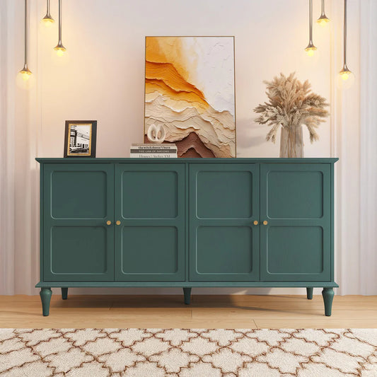 Space Galaxy Furniture Solid Wood 4 Door Sideboard & Cabinet With Storage Green Finish