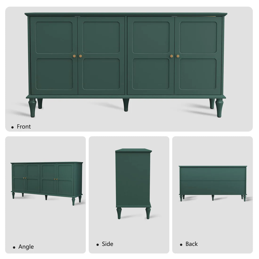 Space Galaxy Furniture Solid Wood 4 Door Sideboard & Cabinet With Storage Green Finish