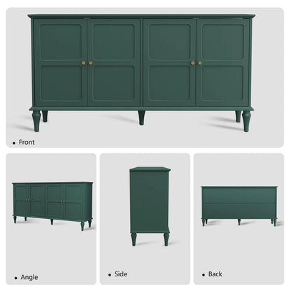 Space Galaxy Furniture Solid Wood 4 Door Sideboard & Cabinet With Storage Green Finish