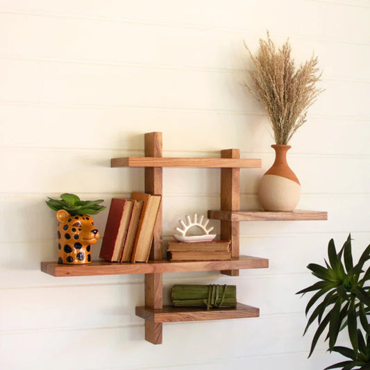 Space Galaxy Furniture Solid Sheesham  Wall Shelf 2 Open Shelf Natural Finish