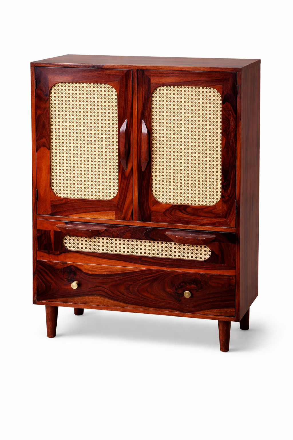 Space Galaxy Furniture Solid Sheesham Chest Of Drawers Rattan Cane | Storage Type: 2 Door and 2 Drawers | Finish:-Natural