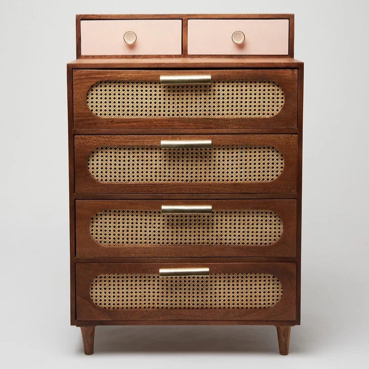 Space Galaxy Furniture Solid Sheesham Chest Of Drawers Rattan Cane | Storage Type: 6 Drawers | Finish:-Natural