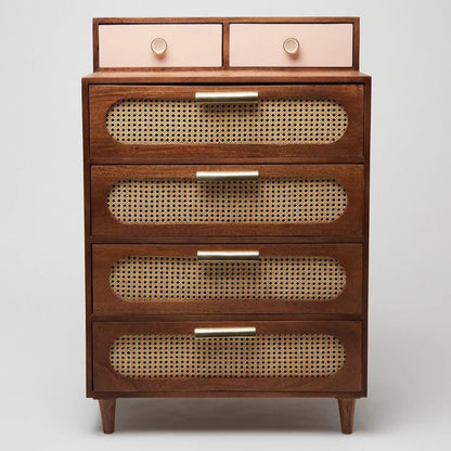 Space Galaxy Furniture Solid Sheesham Chest Of Drawers Rattan Cane | Storage Type: 6 Drawers | Finish:-Natural