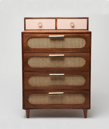 Space Galaxy Furniture Solid Sheesham Chest Of Drawers Rattan Cane | Storage Type: 6 Drawers | Finish:-Natural