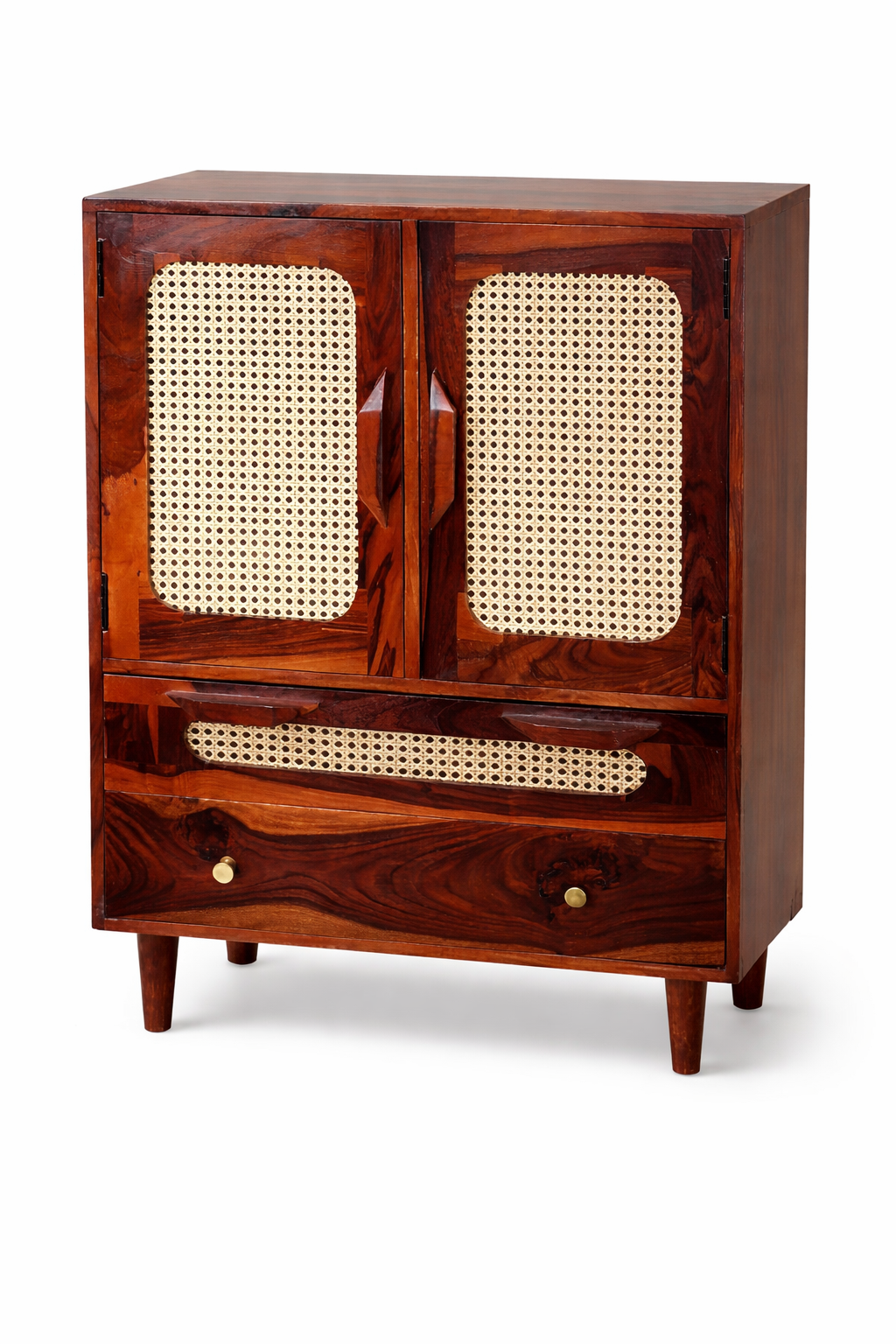 Space Galaxy Furniture Solid Sheesham Chest Of Drawers Rattan Cane | Storage Type: 2 Door and 2 Drawers | Finish:-Natural