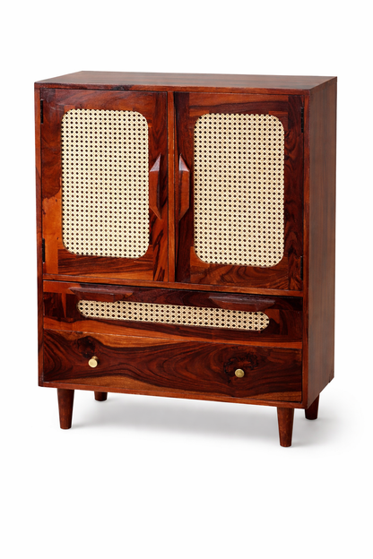 Space Galaxy Furniture Solid Sheesham Chest Of Drawers Rattan Cane | Storage Type: 2 Door and 2 Drawers | Finish:-Natural